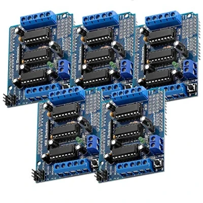 Image de AZDelivery 5 x L293D Motor Driver Shield, 4 Canaux Pilote Moteur Stepper Driver, Expansion Board Compatible avec Arduino incluant E Book!