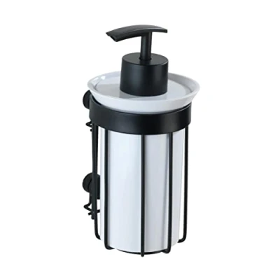 Image de WENKO Distributeur de savon liquide mural Classic Plus, Capacité 185 ml, Acier antirouille plastique, 9x16,5x8 cm, noir blanc