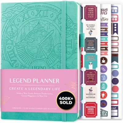 Image de Legend Planner Meilleur agenda hebdomadaire et calendrier mensuel pour augmenter la productivité, atteindre les objectifs gérer le temps maître A5, non daté Aigue marine