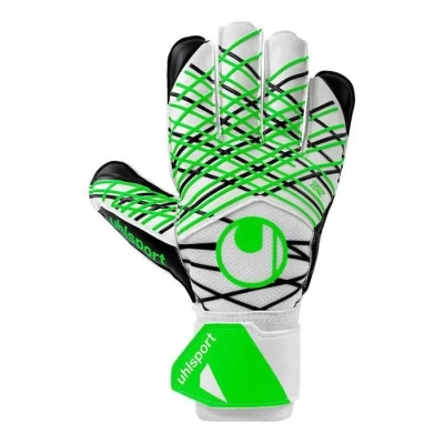 Image de uhlsport Soft Advanced Gants de Gardien But Football Enfants et Adultes Fixation du Poignet, Blanc/Jaune Fluo/Noir, 3.5
