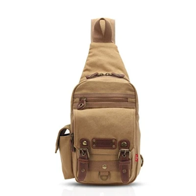 Image de FANDARE Sac Bandoulière Sling Bag Ecole Voyages Hommes Femmes Messenger Sacs à Dos Petit de Poitrine Poids Léger Toile Kaki L