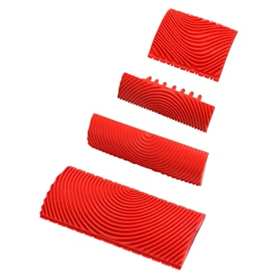 Image de QWORK® 4 Pièces Outil de Grain Bois en Caoutchouc, Peigne Effet pour Décoration Murale Meubles (Rouge, 7,4/8,7/13/15 cm)
