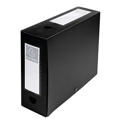 Image de Exacompta Réf. 59931E 1 Boîte d&#039;archives à pression en polypropylène opaque Dos 100 mm Porte étiquettes sur les 2 faces Pour format A4 Dimensions 25 x 33 cm Couleur noir livrée plat