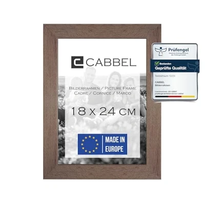 Image de CABBEL Cadre photo 18x24 cm, Chêne foncé, solide en bois MDF, verre plexiglas incassable, à suspendre, idéal pour photos/images/collage