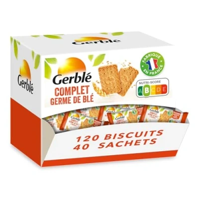 Image de Gerblé Vitalité Biscuits Complet aux germes de blé, Sans huile palme, 40 Pochons 3 120 biscuits, 1,1 kg