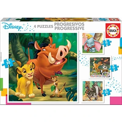 Image de Educa Animaux Disney. 4 Puzzles Enfant Progressifs, 12/16/20/25 pièces. Recommandé à partir de 3 Ans (18104)