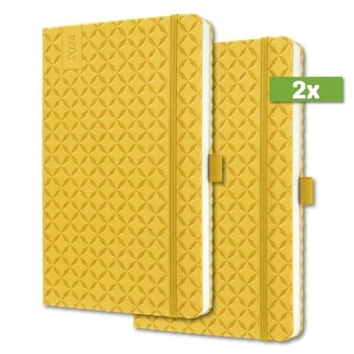 Image de SIGEL J4117 Jolie Agenda semainier 2024, couverture rigide, 13,5 x 20,3 cm, 174 pages, jaune, 2 pièces