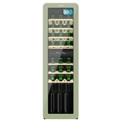 Image de Cecotec Cave a vin 30 Bouteilles Bolero GrandSommelier Origin Duo Hit Green. à rétro, vert, bouteilles, double zone 5 12 ºC et 20 ºC, NoFrost, LED