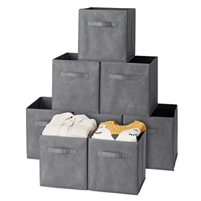 Image de MATANA 8 Boîtes Organisation de Rangement Cube Pliables pour Vêtements, Jouets, Linge (28x27x27CM) Solide &amp; Résistant (Gris)