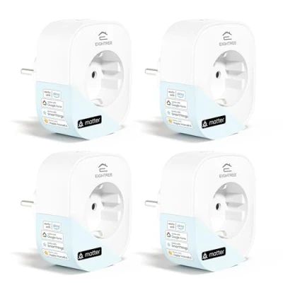 Image de EIGHTREE Matter Prise Connectée(Type F), Programmateur Electrique, Compatible avec Homekit, Alexa, Google Home, SmartThings, Suivi de la Consommation d&#039;énergie, Wi Fi 2,4 GHz Requis, 16A, 4PC