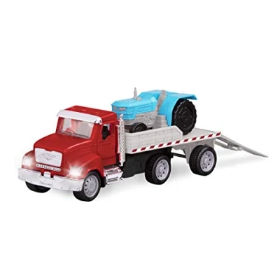Image de Driven by Battat Toy Flatbed Truck with Lights and Sounds Small Red Farm Vehicle &amp; Tractor for Kids Movable Parts 3 Years + Micro