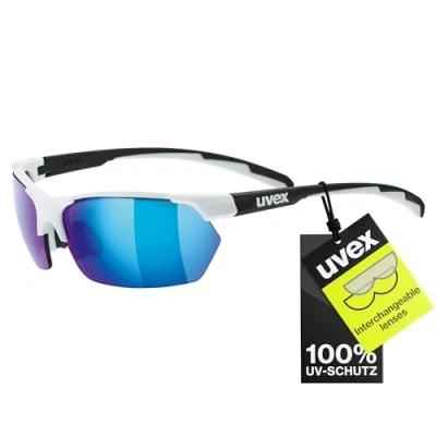 Image de uvex Sportstyle 114 Lunettes Extérieures pour Hommes et Femmes Effet Miroir Verres Interchangeables Dans les Catégories de Filtres 0, 1 3 Compris White Black Matt/Blue One Size