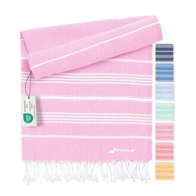 Image de Serviette de Plage hammam Fouta en Coton 100% recyclé Turque à séchage Rapide, fouta, Bain pestemal idéale comme Drap XXL Rose 200x200cm Sultan
