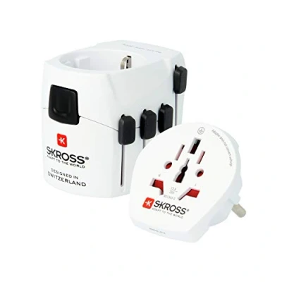 Image de SKROSS 1.500266 Adaptateur de Voyage Monde vers Europe (Shuko) avec Prise USB 1.0 5,0 V DC/Max 2,4 A Puissance et Tension 100V 1600W / 250V 4000W Protection Contre Les Chocs électriques