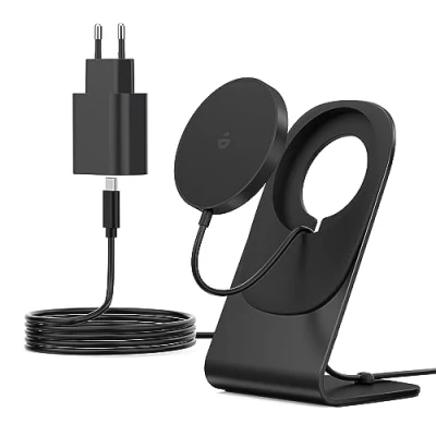 Image de Chargeur Mag Safe, à Induction, Station de Charge inductive, sans Fil avec iPhone, Rapide magnétique Compatible pour iPhone 15/14/13 Noir