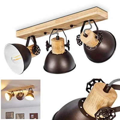 Image de hofstein Plafonnier Orny en bois véritable et métal anthracite blanc, luminaire de plafond à 3 spots orientables pour ampoules E27, ampoule(s) non incluse(s)