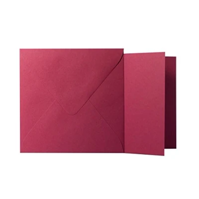Image de Briefumschläge24Plus Paper24 Lot de 25 enveloppes carrées Bordeaux 120 g 12,5 x cm + cartes pliantes 240 pour la taille 12 cm, avec rabat triangulaire à coller sans fenêtre