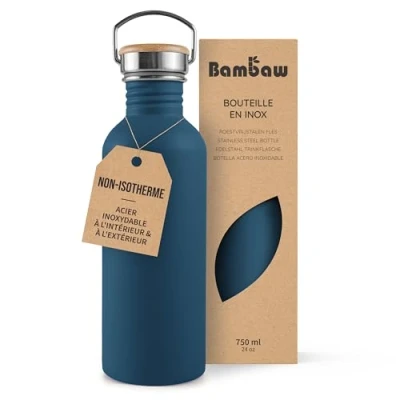 Image de Bambaw Gourde Acier Inoxidable 750 ml, Sport Bleue, Bouteille d’Eau Non Isotherme, Inox Reutilisable, sans BPA Bleu Saphir