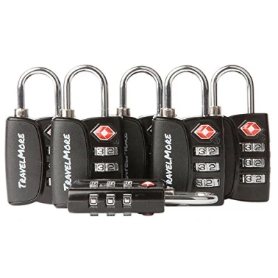 Image de Paquet de 6 Cadenas certifiés TSA à Code 3 Chiffres avec indicateur d&#039;alerte d&#039;ouverture, pour Valise Voyage et Bagages (Noir)