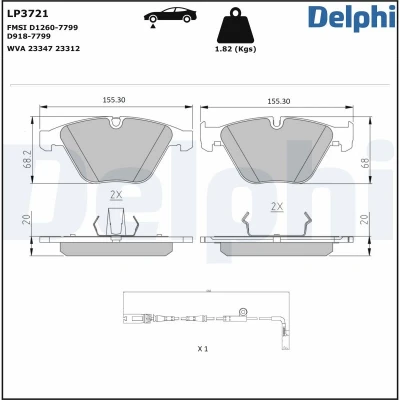 Image de DELPHI Jeu de plaquettes frein contact signal d&#039;usure inclus avec tôle anti bruit accessoires LP3721 BMW: 6 Coupé, Cabriolet