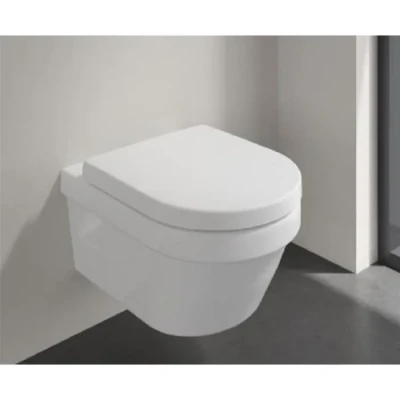 Image de abattant WC Villeroy &amp; Boch Architectura, avec fermeture automatique, amovible en plastique thermodurcissable incassable, pièce de rechange originale, forme D, blanc alpin, brillant
