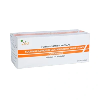 Image de Solution saline hypertonique pour inhalation VED, chlorure de sodium à 7% (NaCl), 50 flacons unitaires 4,0 ml adultes et enfants