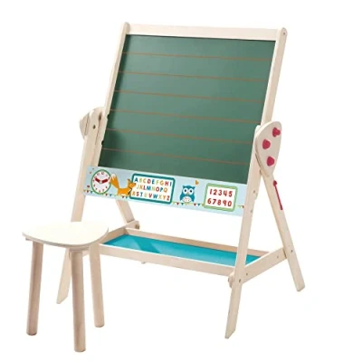 Image de roba Ensemble Tableau et Tabouret pour Enfant Convertible en Bureau Double Face Magnétique Craie Bois Naturel
