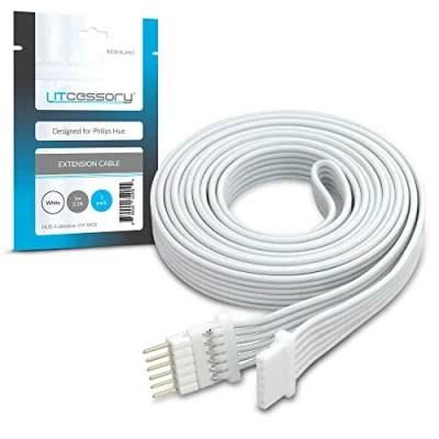 Image de Litcessory Câble d&#039;extension pour Philips Hue Lightstrip Plus (1m, Lot de 1, Blanc MICRO 6 BROCHES V4)