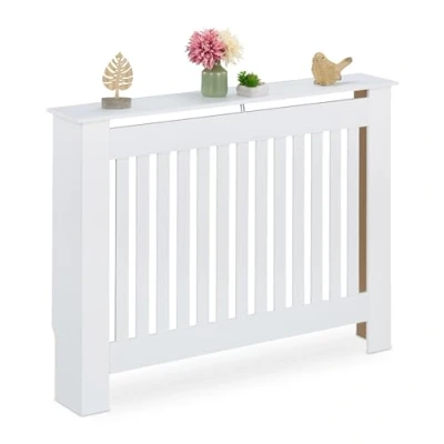Image de Relaxdays Cache radiateur, superbe design, tablette pratique, en MDF, H x L P : 83 112 19 cm, blanc