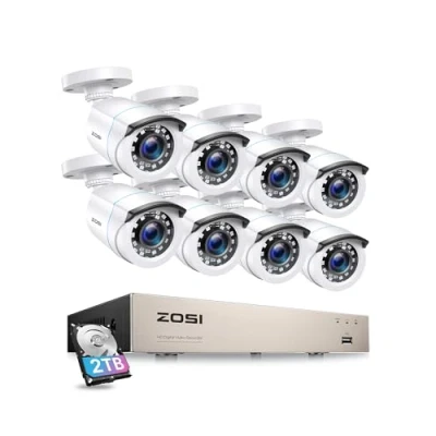 Image de ZOSI 8CH H.265+ 5MP Lite Kit Vidéo Surveillance avec Disque Dur 2To 8pcs Caméra Extérieure 2MP Vision Nocturne 24 m Alerte Instantée et App Gratuite pour Accès à Distance