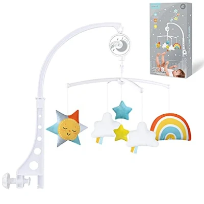 Image de Mobile musical apaisant en peluche pour berceau de bébé avec berceuse Bras réglable Décoration météologie Multicolore