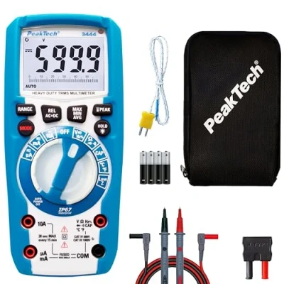 Image de PeakTech 3444 Multimètre Numérique True RMS, Étanche (IP67), 6000 counts, Boîtier Extrêmement Robuste, de Poche, Lampe LED, Voltmètre, Testeur Continuité CAT III 1000V