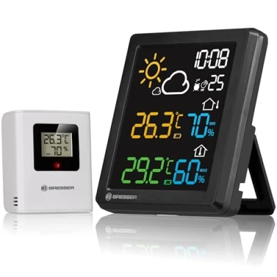 Image de Bresser MeteoCast Pico Station météo couleur Capteur extérieur thermo hygro, mémoire de valeur max/min, heure contrôlée DCF, fonction réveil, écran et indicateur niveau batterie
