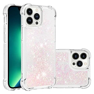 Image de KBIKO zxl Compatible avec Liquide Étui Coque pour iPhone 14 Pro Max, Case Paillette Housse Glitter Transparente Protection d&#039;écran Flexible Etui Max.Silver Pink YBL