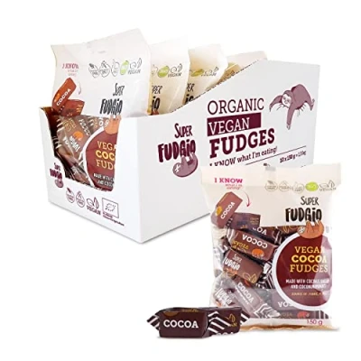 Image de SUPER FUDGiO Bonbon de vache Vegan Caramel Sans huile palme Avec du lait coco 100 % bio et sucre noix Lot 10 x 150 g Multipack Cacao