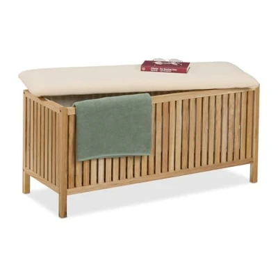 Image de Relaxdays Banc avec Rangement, Meuble à Linge, capacité : 100 l, H x L P env. 50 38 cm, Nature et Noir