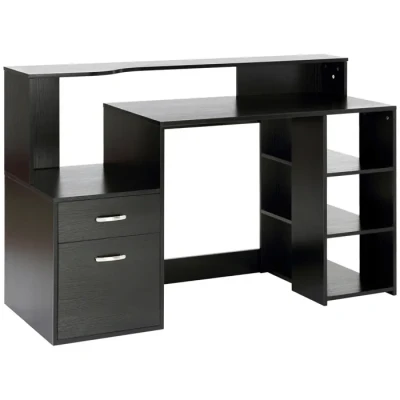 Image de HOMCOM Bureau Informatique avec Rangement multimédia Design Multi rangements 137 l x 55 92 H cm Noir