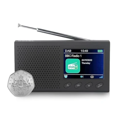 Image de Roxel Radio de poche DAB/DAB+ et FM à batterie rechargeable avec plus 8 heures lecture Double alarme, 20 préréglages affichage LED couleur USB, prise casque