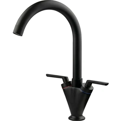 Image de Swan Robinet mitigeur monobloc à double levier pour évier de cuisine avec bec pivotant 360 degrés et tuyaux Fixations standard Noir