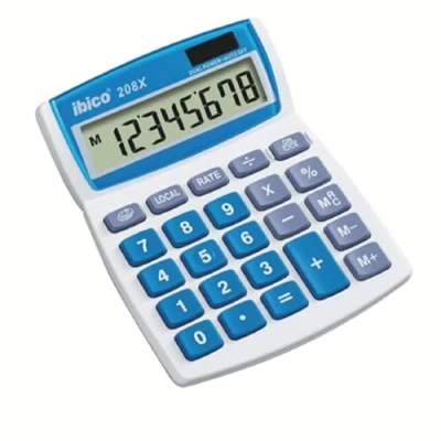 Image de Ibico, Calculatrice de bureau 208X, compacte pour le bureau, la maison et l’école, Blanc/Bleu, 133 x 106 26 mm, IB410147