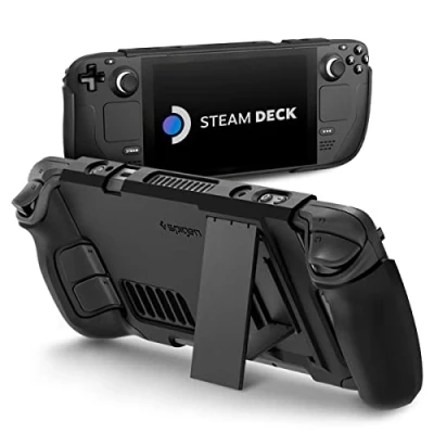 Image de Spigen Thin Fit Pro Coque de Protection avec béquille Compatible Steam Deck LCD (2022) / OLED (2023) en TPU et PC Absorption des Chocs Anti Rayures Accessoires Noir