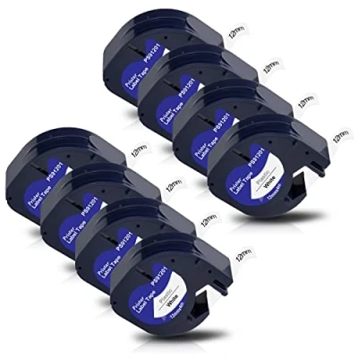 Image de Pristar 8x Ruban pour Étiqueteuse compatible Dymo LetraTag 91201 91221 S0721610 12mm x 4m Noir sur Blanc LT 100H 100T 110T 200b QX50 XR XM 2000 Etiqueteuse