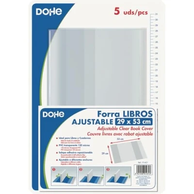 Image de Protège cahiers, couvre livres. Fabriqués en PVC 120 micras. Avec rabat adhésif repositionnable ajustable à différentes largeurs.