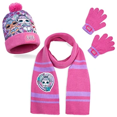 Image de L.O.L. Surprise! Ensemble Bonnet, écharpe et Gant Fille avec Unicorn, Kitty Queen Bee, Bonnet Gants Enfant Hiver des Poupées LOL, Petit Cadeau 4 5 6 7 8+ Ans (licorne 3 pièces)