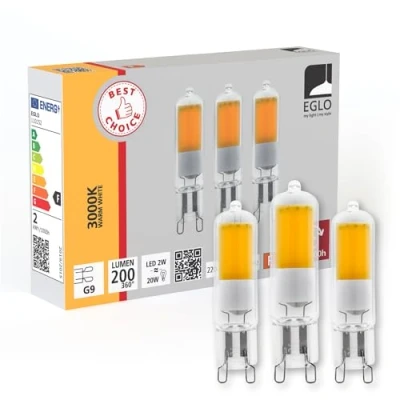Image de EGLO Lot de 3 ampoules à broche LED G9, lampes crayon, 2 watts chacune (équivalent 25 watts), blanc chaud, 3000 Kelvin, Ø 1,5 cm