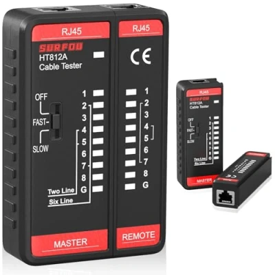 Image de SURFOU Testeur De Cable Rj45 Prise, Ethernet Cat Cat6 Cat6a Cat7 Câble Réseau Testeurs, Network Internet Câbles Reseau Tools Tester, Idéal Pour Diagnostiquer Rapidement Les Problèmes