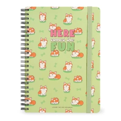 Image de LEGAMI Cahier à spirales ligné 7 mm, Corgi, Maxi, Format A4, Papier certifié FSC, Contient 1 feuille d&#039;autocollants, 160 pages, Fermeture élastique, 21 x 29 cm