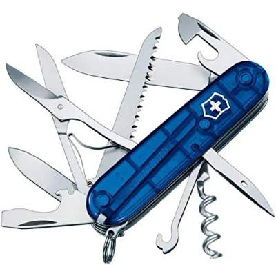 Image de Victorinox Huntsman Couteau de Poche Suisse, Léger, Multitool, 15 Fonctions, Tire Bouchon, Grand Lame, Ouvre Boite, Bleu