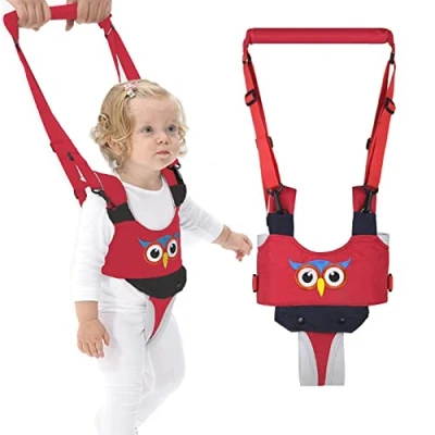 Image de IULONEE bébé marche harnais poignée réglable enfant en bas âge assistant debout et aide à l&#039;apprentissage infantile ceinture rênes enfants de sécurité (Rouge)