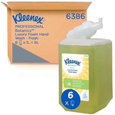 Image de Kleenex Botanics Fresh savon mousse pour les mains 6386 parfumé 6 recharges x 1 litre de mains, couleur verte (6 litres au total)